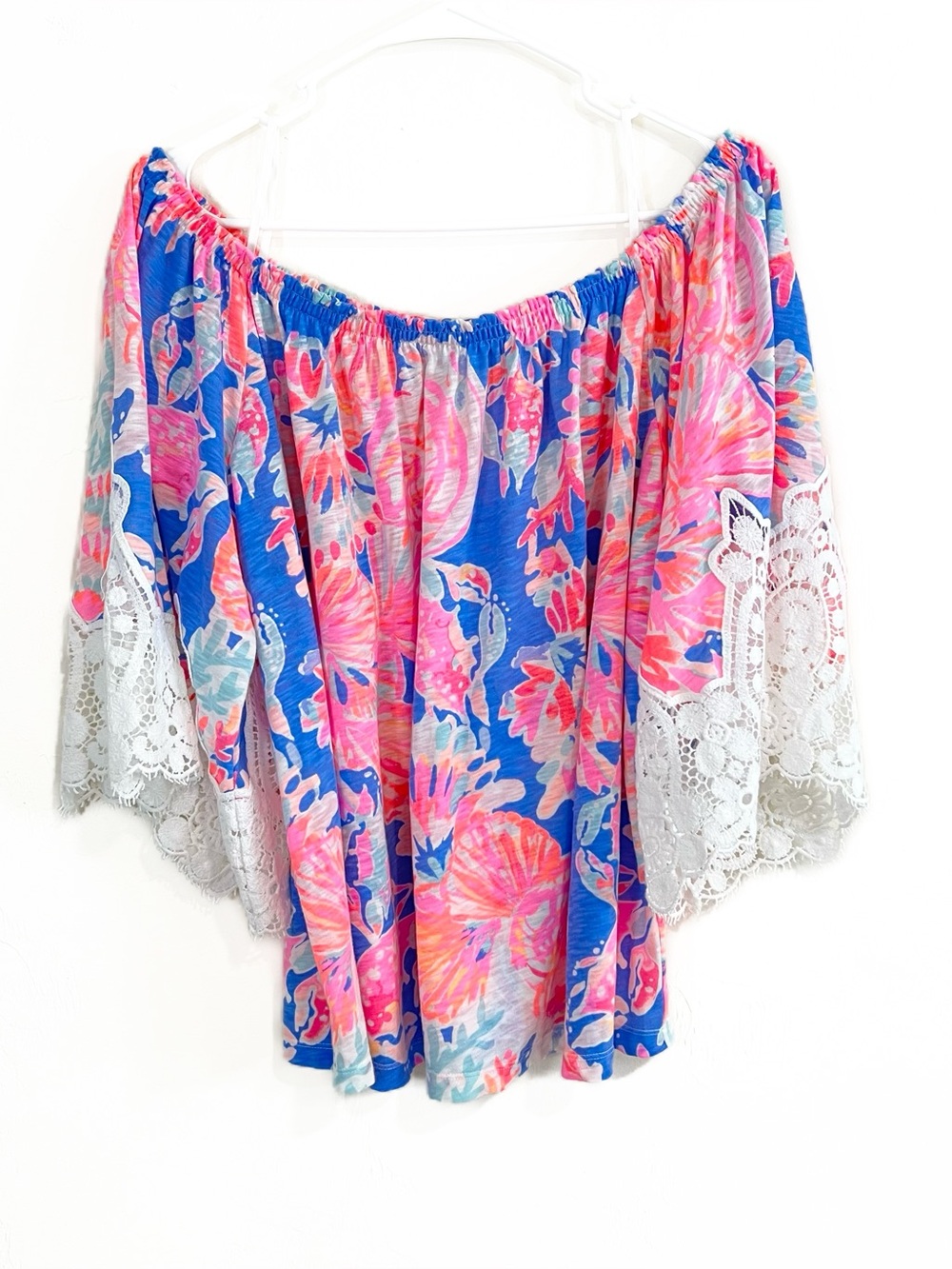 Lilly Pulitzer Zaylee Off the Shoulder Top Bennet Blue Bay Dreamin Size Large